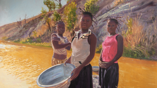 Artist: William Onker. Artwork: River's Daughters of Manono - A Testament to Resilience and Hope